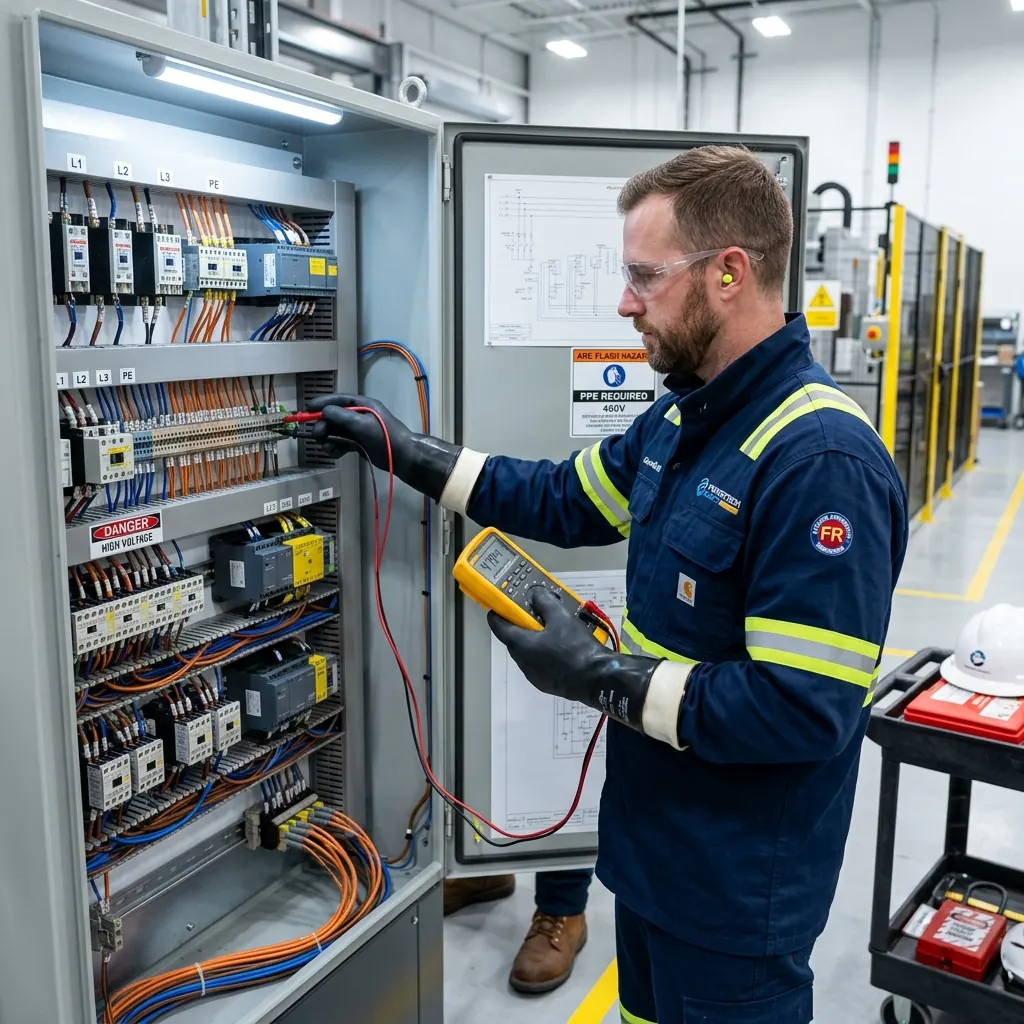 Elektrische Prüfung an einer Maschine